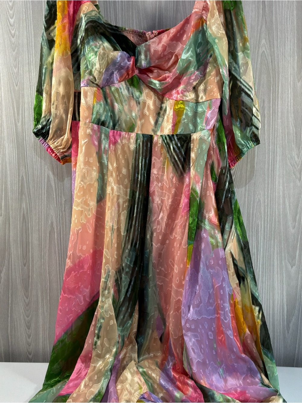 Hutch Anthropologie Dress Twist Front Sweetheart Puff Sleeve Colorful Maxi 2X
